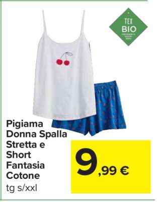Pigiama Donna Spalla Stretta e Short Fantasia Cotone