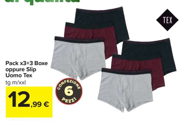 Pack x3+3 Boxe oppure Slip Uomo Tex