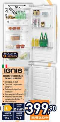IGNIS FRIGORIFERO COMBINATO DA INCASSO ARL6602