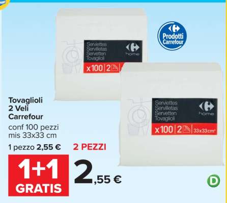 Tovaglioli 2 Veli Carrefour