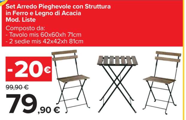 Set Arredo Pieghevole con Struttura in Ferro e Legno di Acacia mod Liste