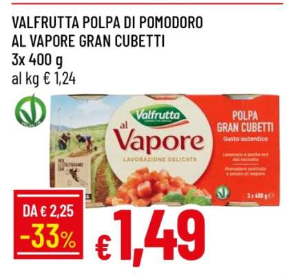 VALFRUTTA POLPA DI POMODORO AL VAPORE GRAN CUBETTI