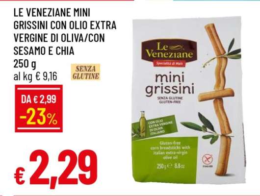LE VENEZIANE MINI GRISSINI CON OLIO EXTRA VERGINE DI OLIVA/CON SESAMO E CHIA