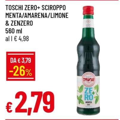TOSCHI ZERO+ SCIROPPO MENTA/AMARENA/LIMONE & ZENZERO