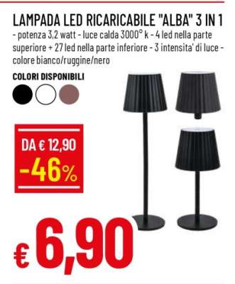 LAMPADA LED RICARICABILE "ALBA" 3 IN 1
