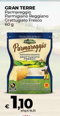 GRAN TERRE Parmareggio Parmigiano Reggiano Grattugiato Fresco 60 g