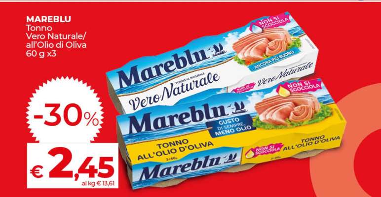 MAREBLU Tonno Vero Naturale/ all’Olio di Oliva 60 g x3