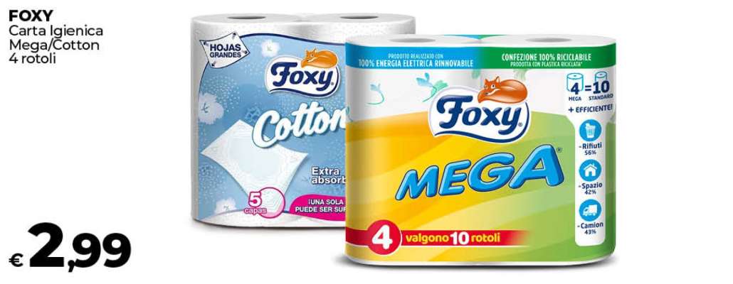 FOXY Carta igienica Mega/Cotton 4 rotoli