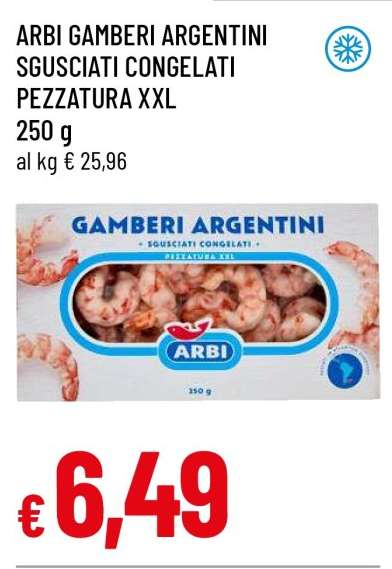 ARBI GAMBERI ARGENTINI SGUSCIATI CONGELATI PEZZATURA XXL