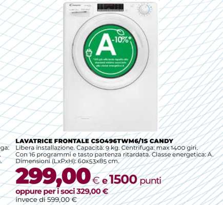 LAVATRICE FRONTALE CSO496TWM6/1S CANDY