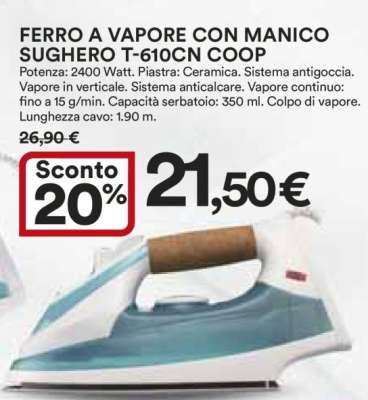 FERRO A VAPORE CON MANICO SUGHERO T-610CN COOP
