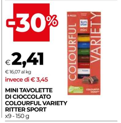 MINI TAVOLETTE DI CIOCCOLATO COLOURFUL VARIETY RITTER SPORT