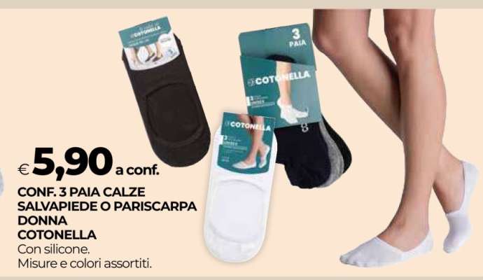 CONF. 3 PAIA CALZE SALVAPIEDE O PARISCARPA DONNA COTONELLA