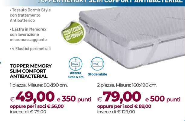 TOPPER MEMORY SLIM COMFORT ANTIBACTERIAL 1 piazza