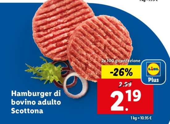 Hamburger di bovino adulto scottona