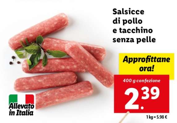 Salsicce di pollo e tacchino senza pelle