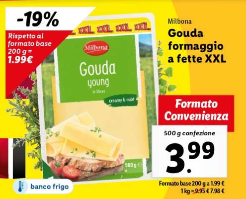Milbona Gouda formaggio a fette XXL