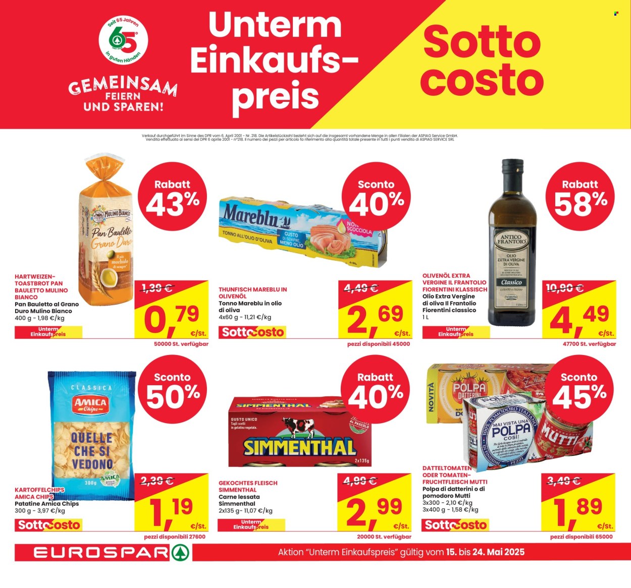 Volantino Eurospar - 15/5/2025 - 24/5/2025. Pagina 1