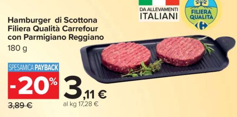 Hamburger di Scottona Filiera Qualità Carrefour con Parmigiano Reggiano