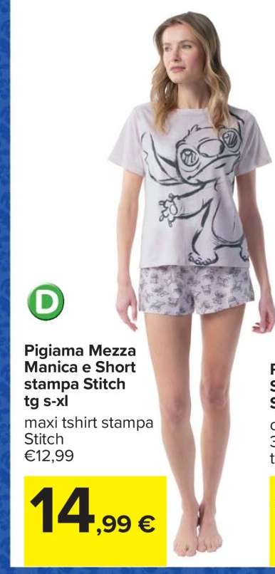 Pigiama Mezza Manica e Short stampa Stitch tg s-xl