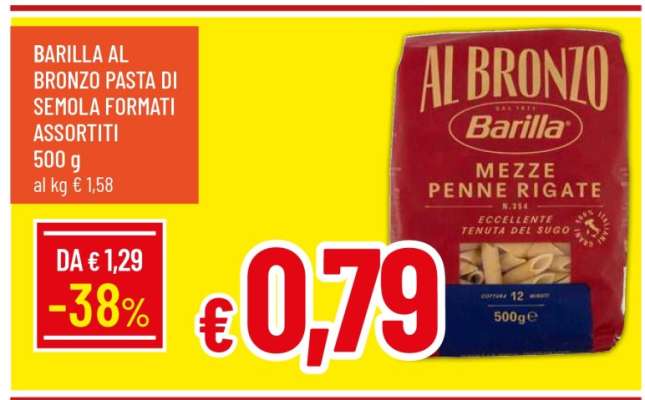 BARILLA AL BRONZO PASTA DI SEMOLA FORMATI ASSORTITI