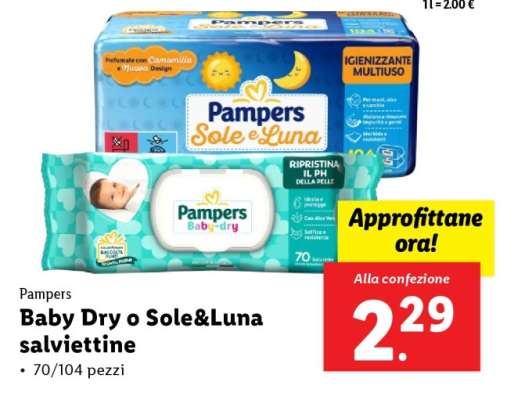 Pampers Baby Dry o Sole&Luna salviettine