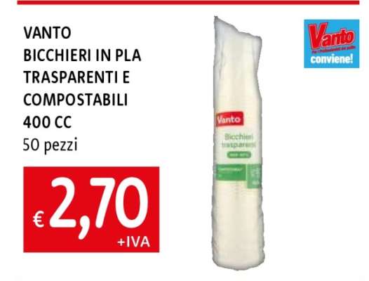 VANTO BICCHIERI IN PLA TRASPARENTI E COMPOSTABILI 400 CC