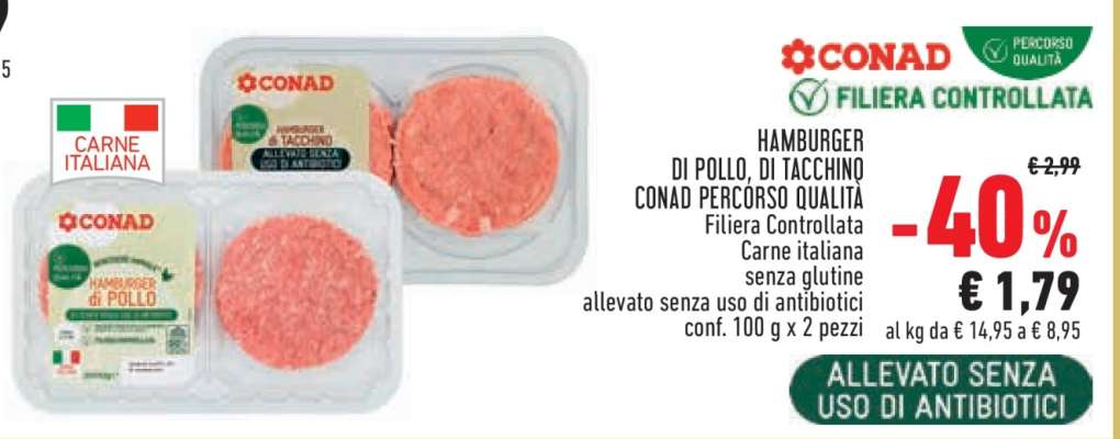 Hamburger di Pollo, di Tacchino Conad Percorso Qualità