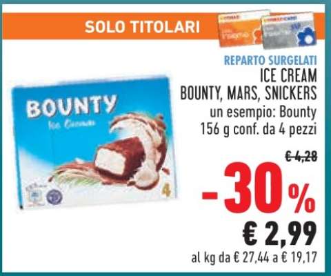 ICE CREAM BOUNTY, MARS, SNICKERS