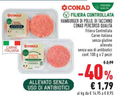 Hamburger di Pollo, di Tacchino Conad Percorso Qualità