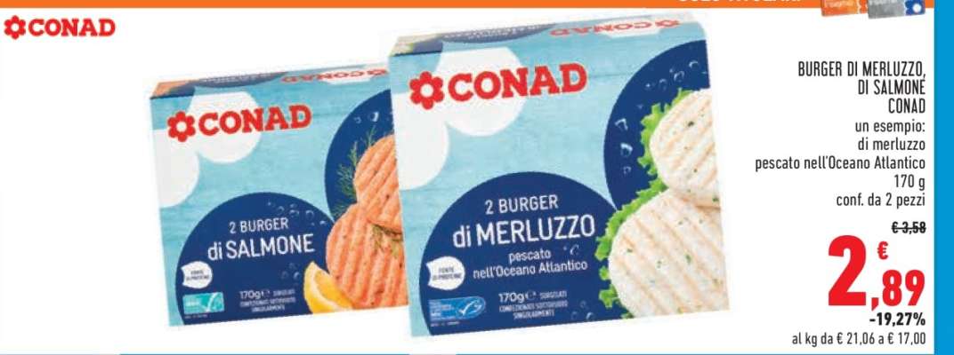 BURGER DI MERLUZZO, DI SALMONE CONAD