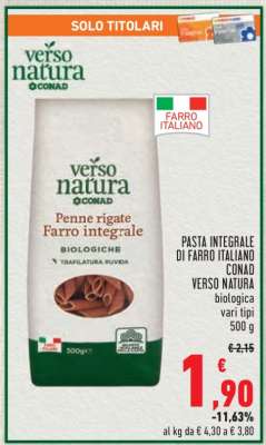 PASTA INTEGRALE DI FARRO ITALIANO CONAD VERSO NATURA