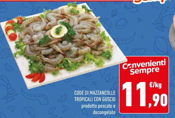 Code di mazzancolle tropicali con guscio