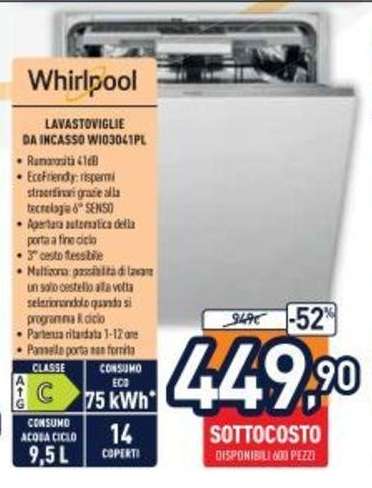 Whirlpool Lavastoviglie da Incasso WIO3041PL