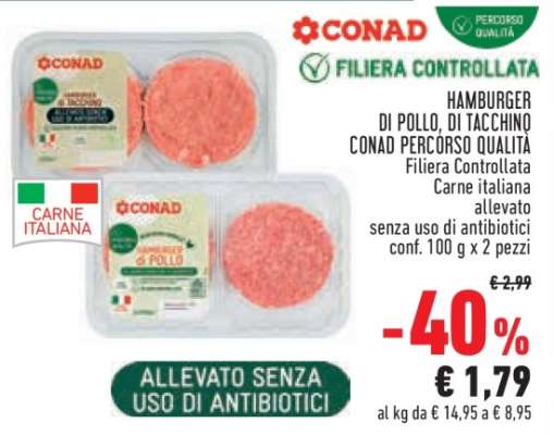 Hamburger di Pollo, di Tacchino Conad Percorso Qualità