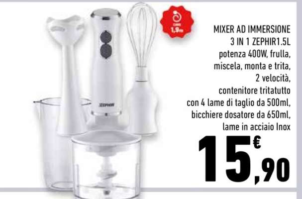 MIXER AD IMMERSIONE 3 IN 1 ZEPHIR 1.5L