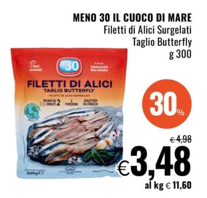 MENO 30 IL CUOCO DI MARE Filetti di Alici Surgelati Taglio Butterfly