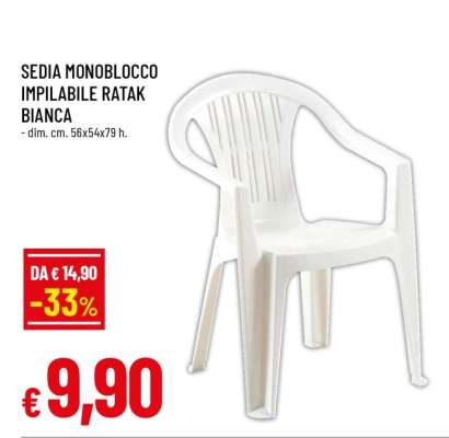 SEDIA MONOBLOCCO IMPILABILE RATAK BIANCA