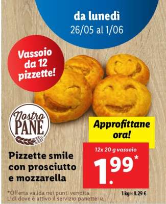 Pizzette smile con prosciutto e mozzarella