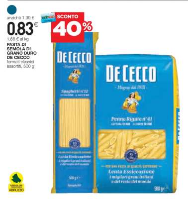 PASTA DI SEMOLA DI GRANO DURO DE CECCO