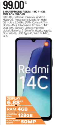 SMARTPHONE REDMI 14C 4+128 MBLACK XIAOMI