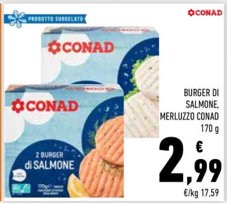 BURGER DI SALMONE, MERLUZZO CONAD