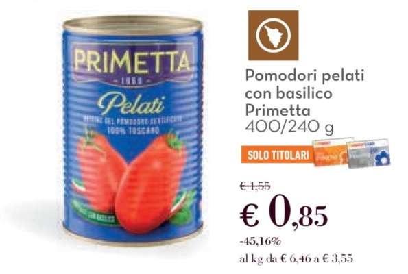 Pomodori pelati con basilico Primetta