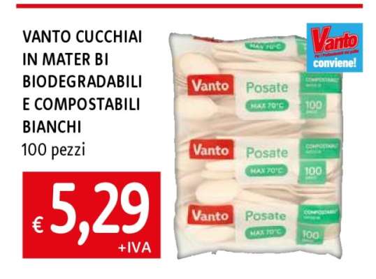 VANTO CUCCHIAI IN MATER BI BIODEGRADABILI E COMPOSTABILI BIANCHI