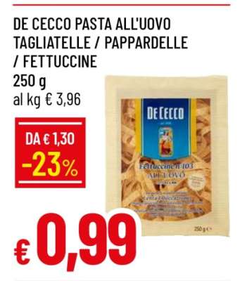 DE CECCO PASTA ALL'UOVO TAGLIATELLE / PAPPARDELLE / FETTUCCINE