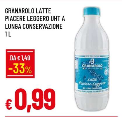 GRANAROLO LATTE PIACERE LEGGERO UHT A LUNGA CONSERVAZIONE 1 L