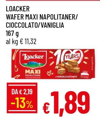 LOACKER WAFER MAXI NAPOLITANER/CIOCCOLATO/VANIGLIA