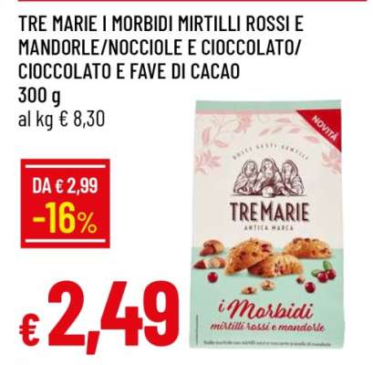 TRE MARIE I MORBIDI MIRTILLI ROSSI E MANDORLE/NOCCIOLE E CIOCCOLATO/CIOCCOLATO E FAVE DI CACAO