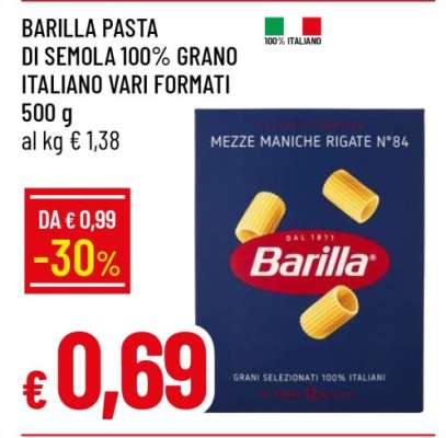 BARILLA PASTA DI SEMOLA 100% GRANO ITALIANO VARI FORMATI