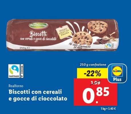 Realforno Biscotti con cereali e gocce di cioccolato